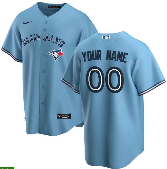 Mens Toronto Blue Jays Nike Light Blue Alternate Replica Custom Jersey->nfl hats->Sports Caps